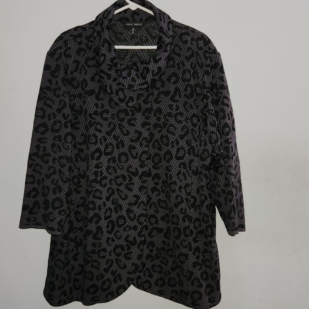 Ming Wang Relaxed Fit Black/Gray Jacket with Print size 2X